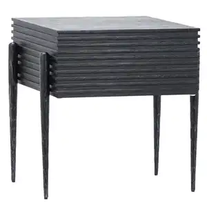 Special design unique home furniture wood top metal legs square black sofa side end table