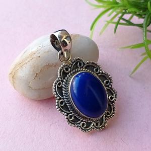 Collar con colgante de plata de ley 925 de estilo Vintage para mujer, de lapislázuli Natural piedra preciosa, joyería atractiva chapada en rodio - Product Image 2