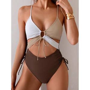 Elegante Traje de Baño de Una Pieza para Mujer, Cuello en V Profundo, Corte Entallado, Tejido de Secado Rápido, Cintura Ajustada, Sin Mangas, Estilo Mini - Product Image 1
