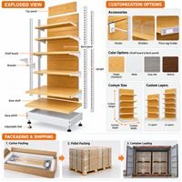Étagère murale métallique réglable à grain de bois pour supermarché, gondole de magasin d'alimentation, présentoir de vente au détail