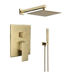 Water Immersion Waterproof Hidden <strong>Wall</strong>-Mounted <strong>Brass</strong> <strong>Shower</strong> Faucet Set Square Accessories Rain Spray Pattern Brushed For Hotels - Product Image 1