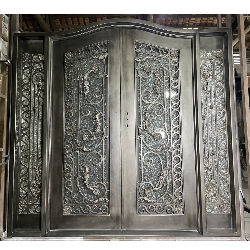 Luxury Main Entrance Doors Double Entry Wrought Iron Door Villa Exterior Security Metal Front Door