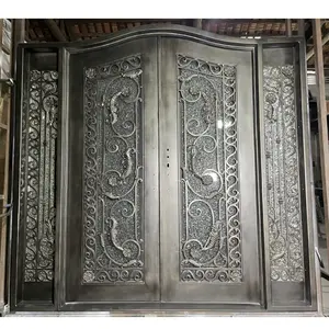 Sang Trọng Chính Cửa Ra Vào Đôi Nhập Wrought Sắt Cửa Biệt Thự Bên Ngoài An Ninh Kim Loại Phía Trước Cửa