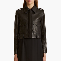 Veste bomber en cuir véritable classique noire à fermeture éclair courte pour femme NAFA personnalisée pour l'automne et le printemps