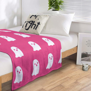 Manta de Felpa con Estampado de Fantasma Rosa, Rectangular, Antipilling, Decoración para el Hogar, Estilo Otoñal, Diseño Simple, Lavable a Máquina - Product Image 2