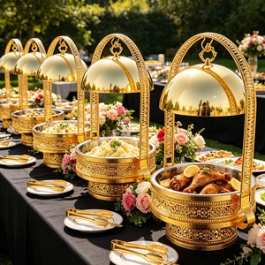Juego de Buffet con Calentador de Alimentos de 8L con Acabado Tallado Barroco, Platos de Lujo para Mantener la Comida Caliente, Ideal para Bodas, Fiestas, Banquetes y Restaurantes - Product Image 1