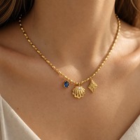Collier en acier inoxydable plaqué or 18 carats, étanche, avec pendentif losange en perle de coquillage et zircon bleu, bijoux de mode pour femmes