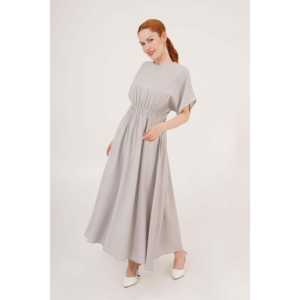 Robe maxi à manches chauve-souris grise en gros, taille élastique, élégante, motif floral vintage, taille unique pour le printemps, l'automne, les fêtes de jour - Product Image 6