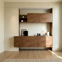 Buffet mural modulaire minimaliste italien en chêne, éco-responsable, pour salle à manger, style moderne et luxueux