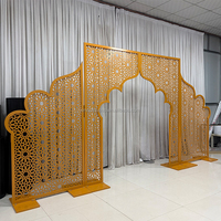 Arche de mariage marocaine découpée au laser en métal doré, cadre de décoration de scène pour événements arabes
