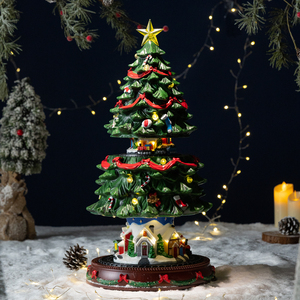 Christmas Gift Music <b>Box</b> Rotating Train <b>Light</b> <b>up</b> Tree Snow Village Diorama Miniature Town LED Decoration for Holiday - Product Image 1
