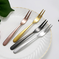 Moderne 2-delige roestvrijstalen fruitvork voor dessert, cake, voorgerecht, cocktailparty, restaurant, groothandel