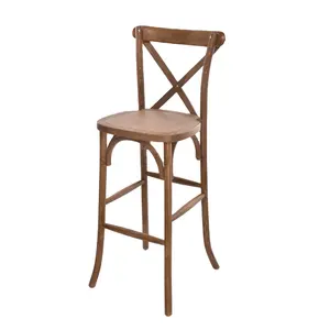 Taburete de Bar alto apilable antiguo, mostrador con respaldo cruzado, silla de café X, asiento de madera