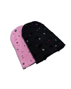 Women's Multi-color Rhinestone <b>Beanie</b> Hats-Solid Ribbed Knit 100% Acrylic Sports Casual Beach Business Style <b>Slouch</b> Caps - Product Image 1