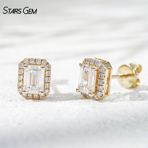 StarsGem 10K Solid Gold <b>Lab</b> Grown Diamond Stud Earrings 1.24CTW DEF VS Emerald Cut Halo Style - Product Image 5