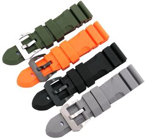 22mm 24mm Solid Color Silicone Rubber Watch Strap with Stainless Steel <strong>Buckle</strong> Luxury Wrist Band for Panerai <strong>Pam</strong> Watch - Product Image 1