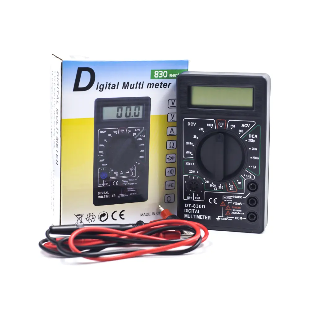 Voltmetro voltmetro Ampere Ohm Tester Dcac amperometro Test del misuratore di potenza con sonda di piombo Buzzer Digital Mtimeter Dt830d