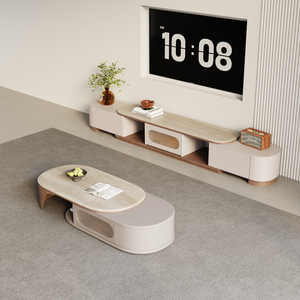 Modern Luxury Marble Wood <strong>Tv</strong> <strong>Stand</strong> and <strong>Oval</strong> Coffee Table Set for Living Room Stainless Steel Multifunction Furniture Design - Product Image 2
