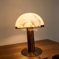 Lampe de bureau moderne en forme de champignon en lin, cadre en laiton sculpté à la main, base d'ampoule E26, flexible, simple, éclairage décoratif écologique