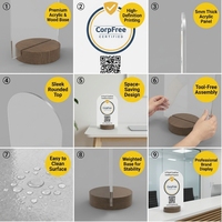 Support personnalisé en acrylique avec code QR et base en bois pour réseaux sociaux (Instagram, Google Review) – Idéal pour restaurants, affichage de menu NFC et paiement