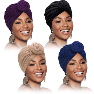 Lot de 5 turbans africains ethniques en satin de soie pour femmes, bonnets <span class=keywords><strong>chimio</strong></span> pour perte de cheveux, chapeaux d'<span class=keywords><strong>hiver</strong></span> pour fêtes, pré-tricotés et ajustables - Product Image 4