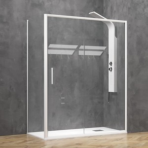 Kamalu KE-4000B Box Doccia Angolare Scorrevole Moderno 80x100 Bianco Opaco Impermeabile Vetro Temperato 8mm Telaio in Alluminio Rettangolare - Product Image 1
