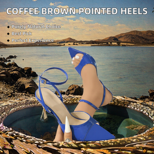 Sandalias de tacón alto con punta y tacón de aguja, color café, sin cordones, parte superior de PU, suela de goma, a la moda, estilo nuevo 2026, para verano. - Product Image 2