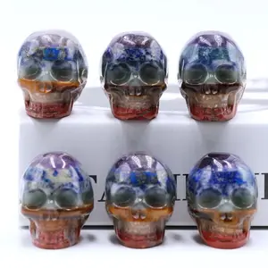 Wholesale Carved Natural Crystal Crafts Healings Stone 7 Chakra Skulls For Decoration