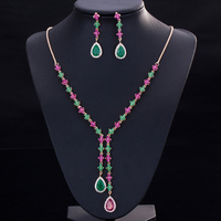 Ensemble de bijoux de fête pour femmes, collier long et boucles d'oreilles multicolores en zircon cubique, accessoires pour robe de mariée
