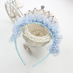 Princess Chiffon Crown Hair Bows for Girl Organza <strong>Mesh</strong> Hair <strong>Deco</strong> with Sequin Tutu Crown Band Kids Hair Accessories - Product Image 6