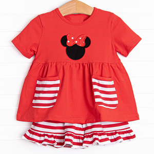 Abito per Bambine con Ricamo a Strisce Rosse e Volant, <span class=keywords><strong>Vestito</strong></span> Coordinato per Sorelle, 95% Cotone, Vendita all'Ingrosso - Product Image 4