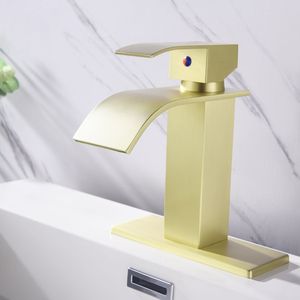 Grifo de Baño Monomando con Efecto Cascada, Acabado Dorado Cepillado, Diseño Moderno para Lavabo con Patrón de Rociado Tipo Lluvia - Product Image 3