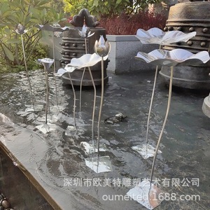 Sculpture de fleur de lotus en acier inoxydable, art paysager extérieur fait main pour la décoration de jardin - Product Image 4