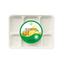 Contenant alimentaire compostable en amidon de maïs à 6 compartiments, étanche, pour aliments chauds/froids, assiette jetable personnalisable – Vente en gros