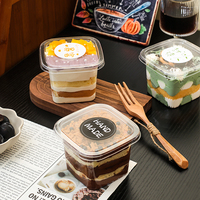 Vente en gros directe usine – Couvercles plats carrés transparents en PET pour poudings, glaces, petits gâteaux, coupes à mousse