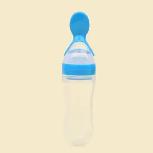 スプーン付き安全シリコン哺乳瓶食品サプリメント米シリアルボトルスクイーズスプーンミルク哺乳瓶カップM61