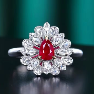 แหวนพลอยทับทิมธรรมชาติหรูหราจาก SGARIT แหวนทองคำขาว 18K AU750 ทับทิมสีแดงเลือดนก 0.66 กะรัต สำหรับผู้หญิง - Product Image 1