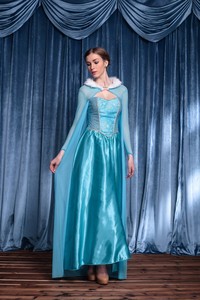 Abito da <span class=keywords><strong>Principessa</strong></span> Blu Soffice per Donna, <span class=keywords><strong>Costume</strong></span> di Alta Qualità in Poliestere per Halloween e Film TV, Elegante Mantello Ricamato Anime Ice Royal - Product Image 4