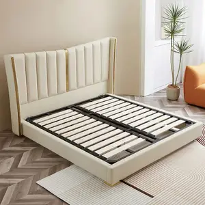 Stile minimalista italiano letto in pelle camera da letto di lusso moderno leggero primo strato di vacchetta in legno massello semplice doppio letto in pelle 1.8m