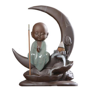 Ywbeyond เตาเผากำยานของตกแต่งบ้าน,ที่เผาธูปรูปพระภิกษุสงฆ์ตัวน้อยที่จุดกำยานน้ำตกควันดอกบัวที่เสียบธูปเซรามิก - Product Image 5