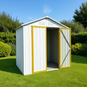 Cobertizo de Jardín Ecológico DB 4x6 Pies Techo de Dos Aguas Blanco y Amarillo Cobertizos de Almacenamiento para Exteriores de Madera Acero y Aluminio de Fácil Montaje - Product Image 2