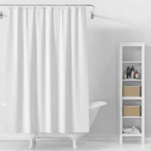 Bathroom Solid Color Thicken Polyester Weighted Hem Waterproof Cloth Plastics Hook Liner Shower Curtain