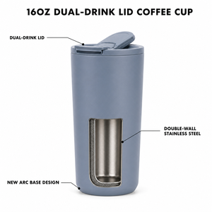 Tasse à café esthétique de 16 oz avec revêtement intérieur, double couvercle, finition mate, mug de voyage isotherme sous vide - Product Image 2