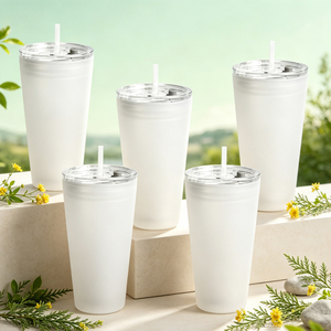 Vasos de Vidrio Sublimables al por Mayor, Transparentes Esmerilados, para Transferencia de Calor DIY, con Tapa de Bambú y Pajita, para Bebidas Personalizadas - Product Image 6