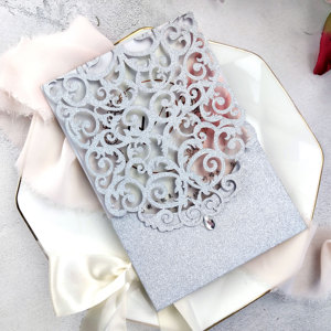 Mẫu miễn phí long lanh hoa lời mời đám cưới thẻ tùy chỉnh Hollow-out thiệp chúc mừng bi-gấp bìa cứng lời mời đám cưới - Product Image 4