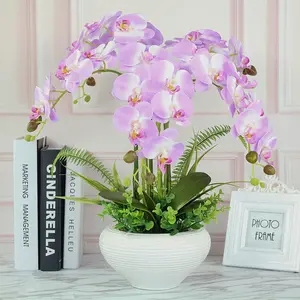 Sıcak satıcı gerçek dokunmatik yapay orkide ev dekorasyon için Pot kültürü aralık yapay çiçekler dekoratif tencere
