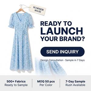 Robe longue en mousseline de soie à imprimé marguerites <span class=keywords><strong>bleu</strong></span> <span class=keywords><strong>ciel</strong></span> avec manches bouffantes pour femme, idéale pour les vacances d'été à la plage, fabricant de vêtements sur mesure OEM ODM - Product Image 6