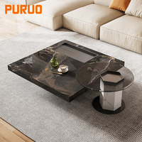 Table basse ronde en verre trempé avec plateau en pierre frittée PURUO – Vente chaude directe usine, vente en gros
