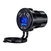 Cargador de Coche Rápido con Voltímetro, Impermeable, 12V/24V, Puerto USB Tipo C de 45W PD y 18W QC3.0 para Barco y Motocicleta
