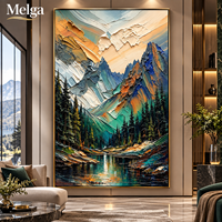 Grande peinture murale de montagne enneigée sur lac, peinture à l'huile, paysage au lever du soleil bleu et orange, toile pour décoration de salon et d'hôtel
